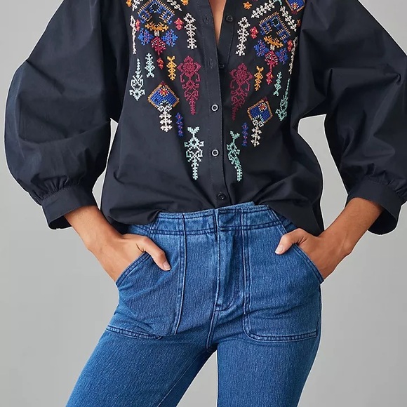 Pilcro Anthropologie High Rise trouser Boot Cut Jeans Blue Denim - size 0 - Picture 3 of 15